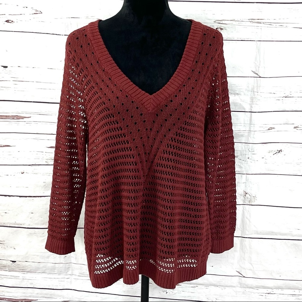 Torrid Women’s Open Stitch V-Neck Sweater Pullover Brown Size 1 US 1X